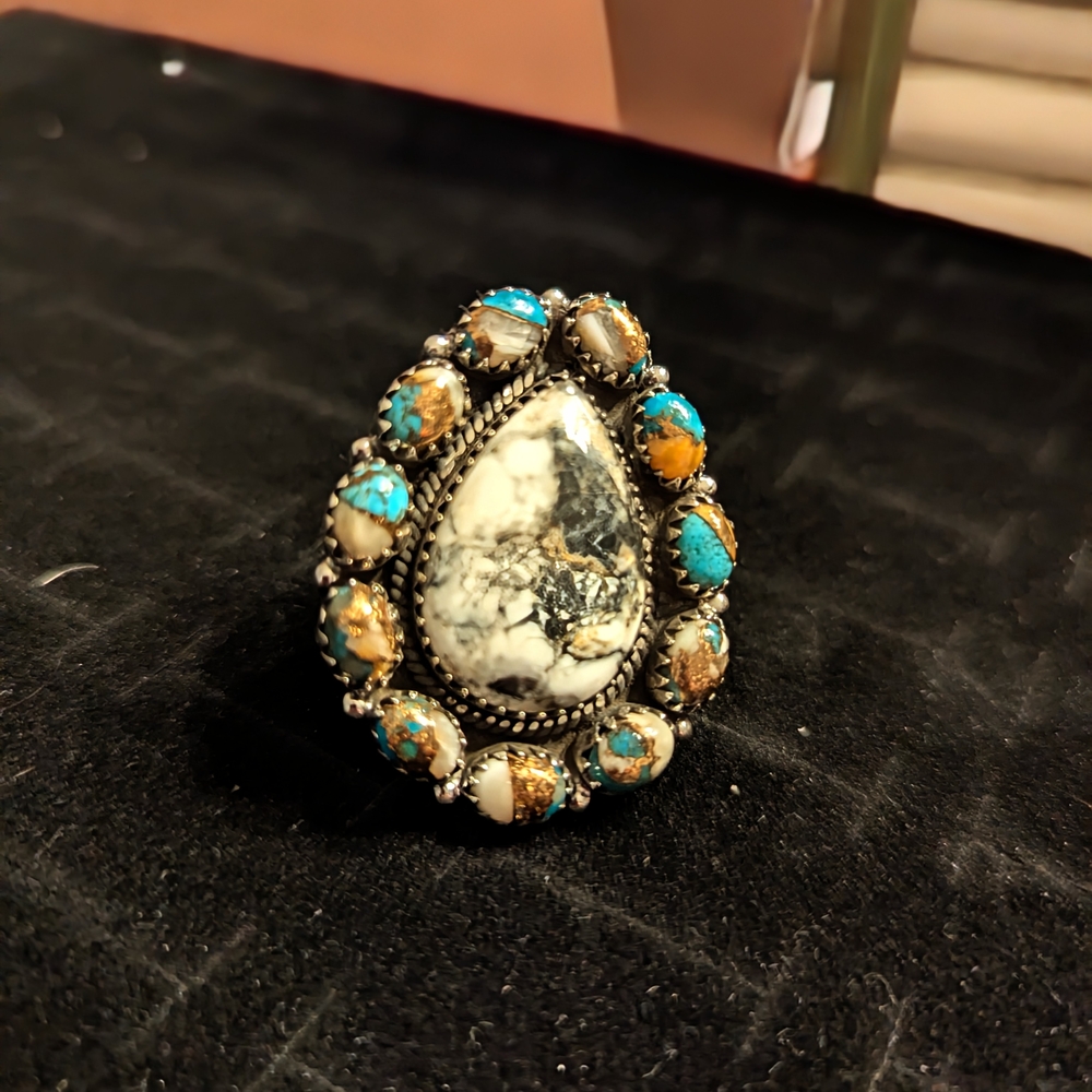 Turquoise and White Buffalo Statement Ring